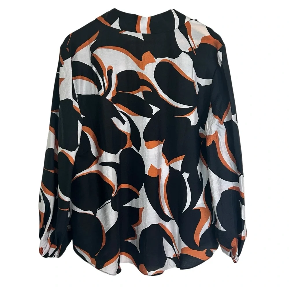 NWT Chico’s Santa Maria blouse Abstract Black and Orange Women's Top size 14 - Picture 4 of 8